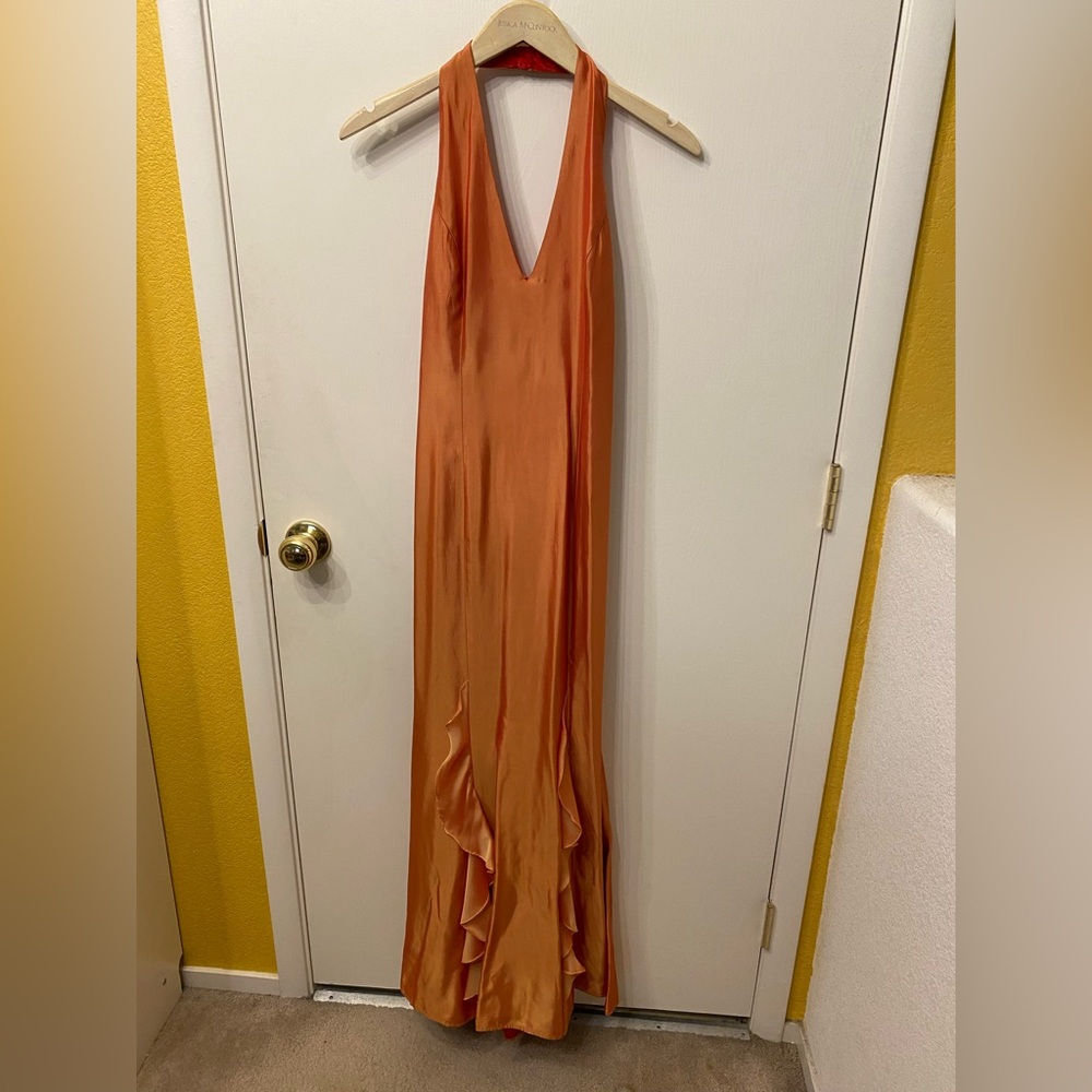 Y2K Jessica McClintock Orange Ruffled Mermaid Gown